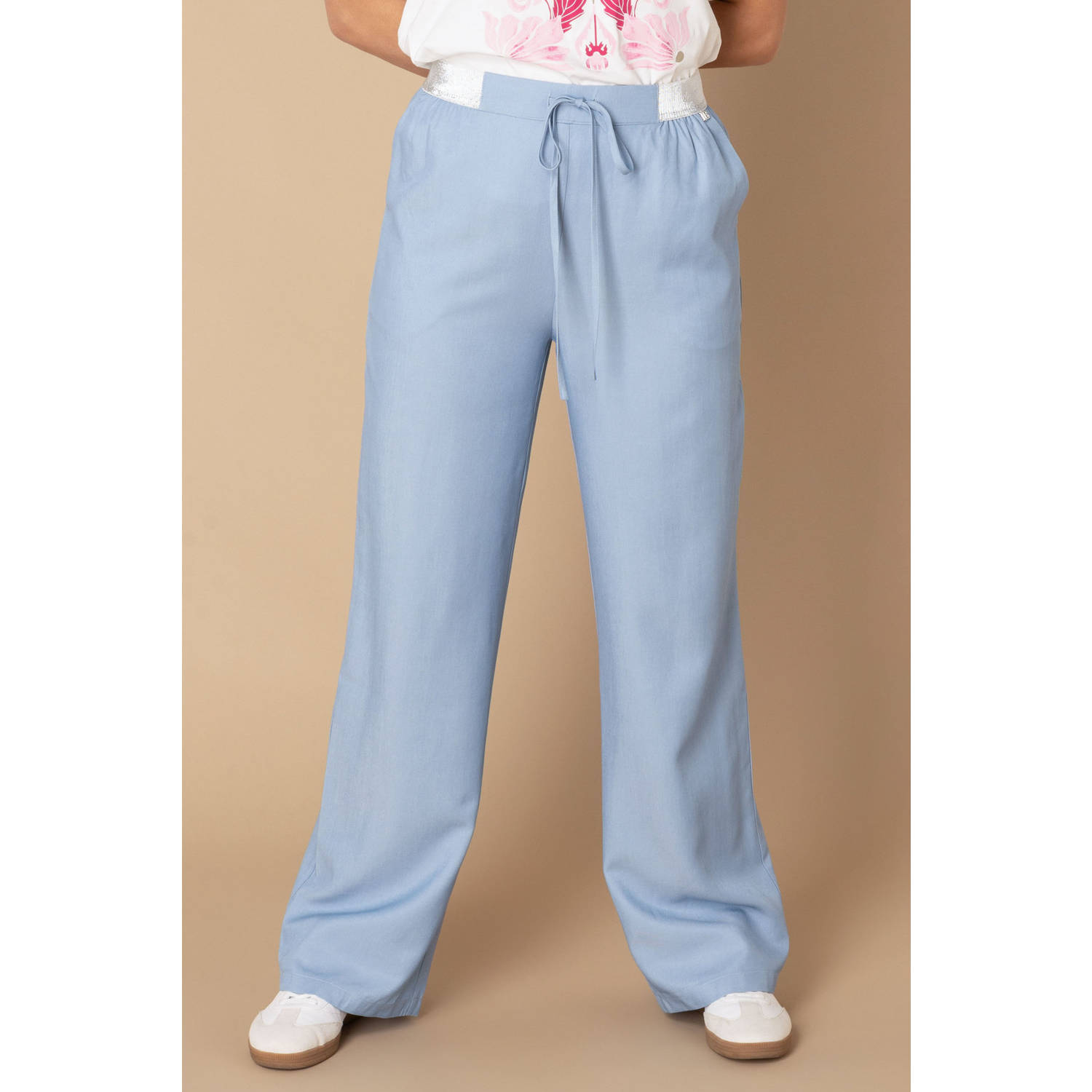 Ivy Beau wide leg regular waist broek lichtblauw