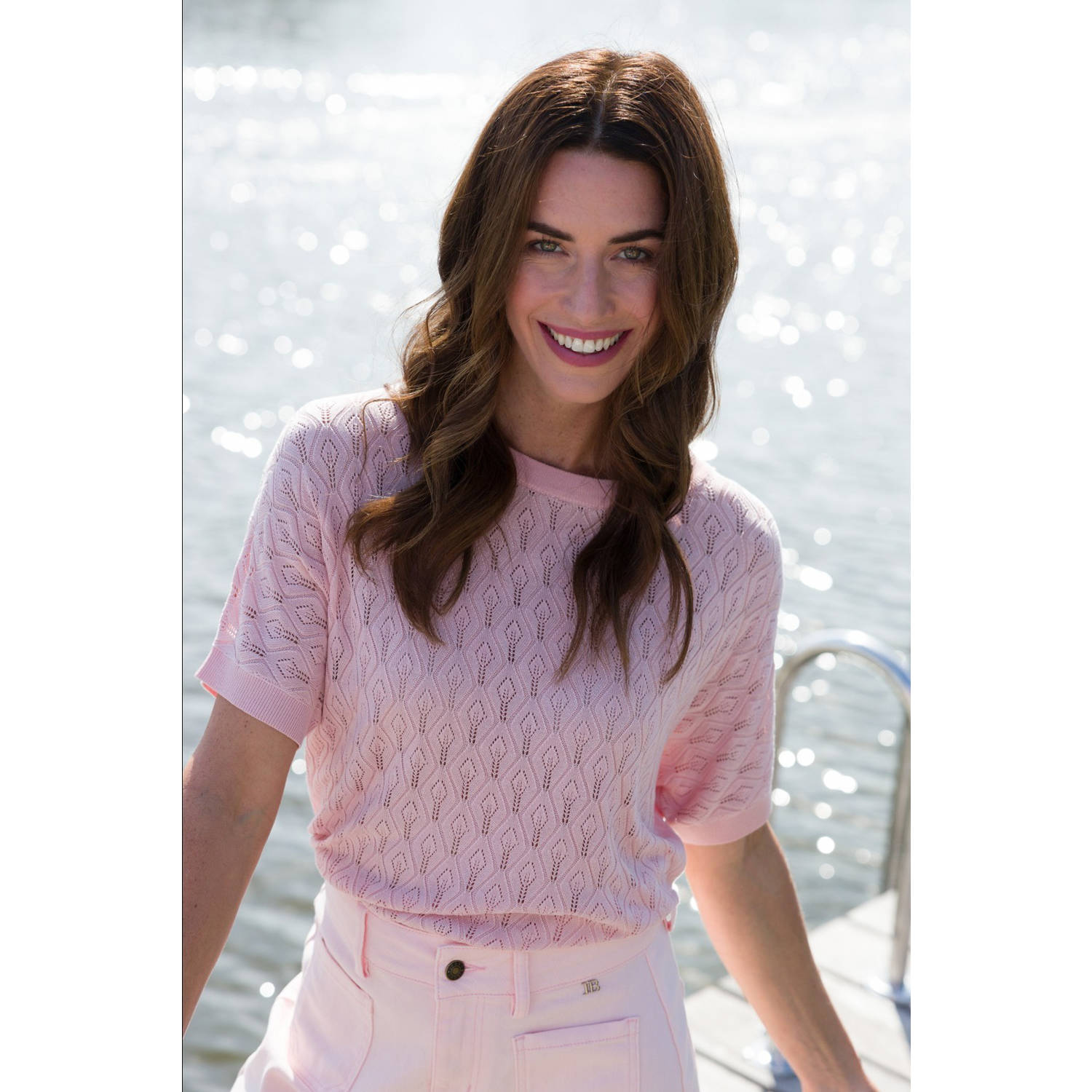 Ivy Beau top lichtroze ajour