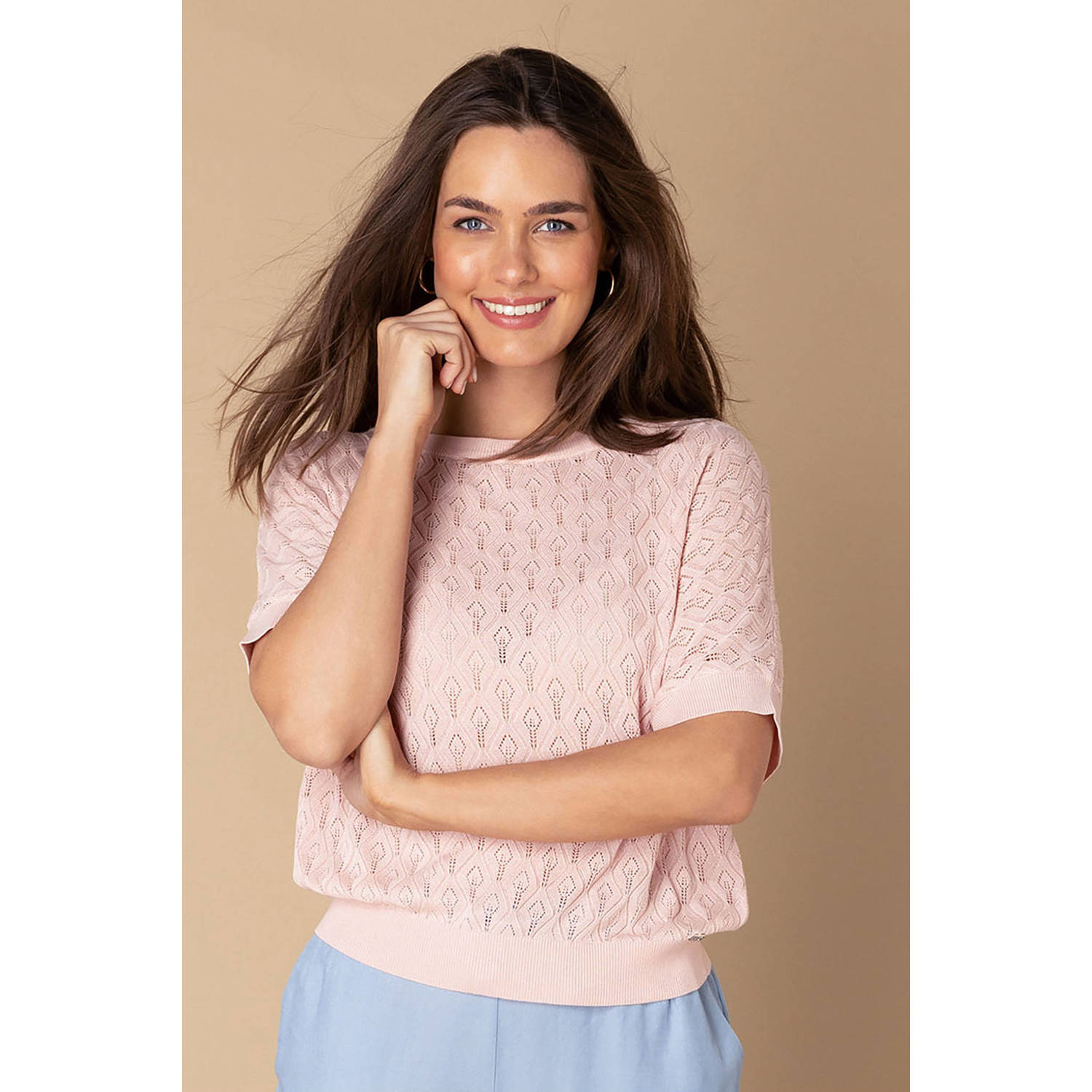 Ivy Beau top lichtroze ajour