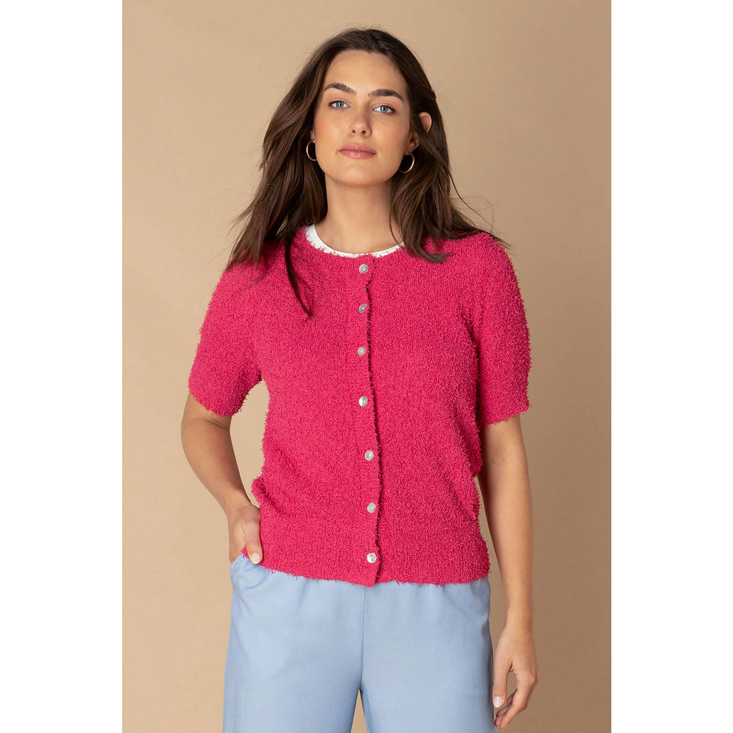 Ivy Beau gebreid vest roze
