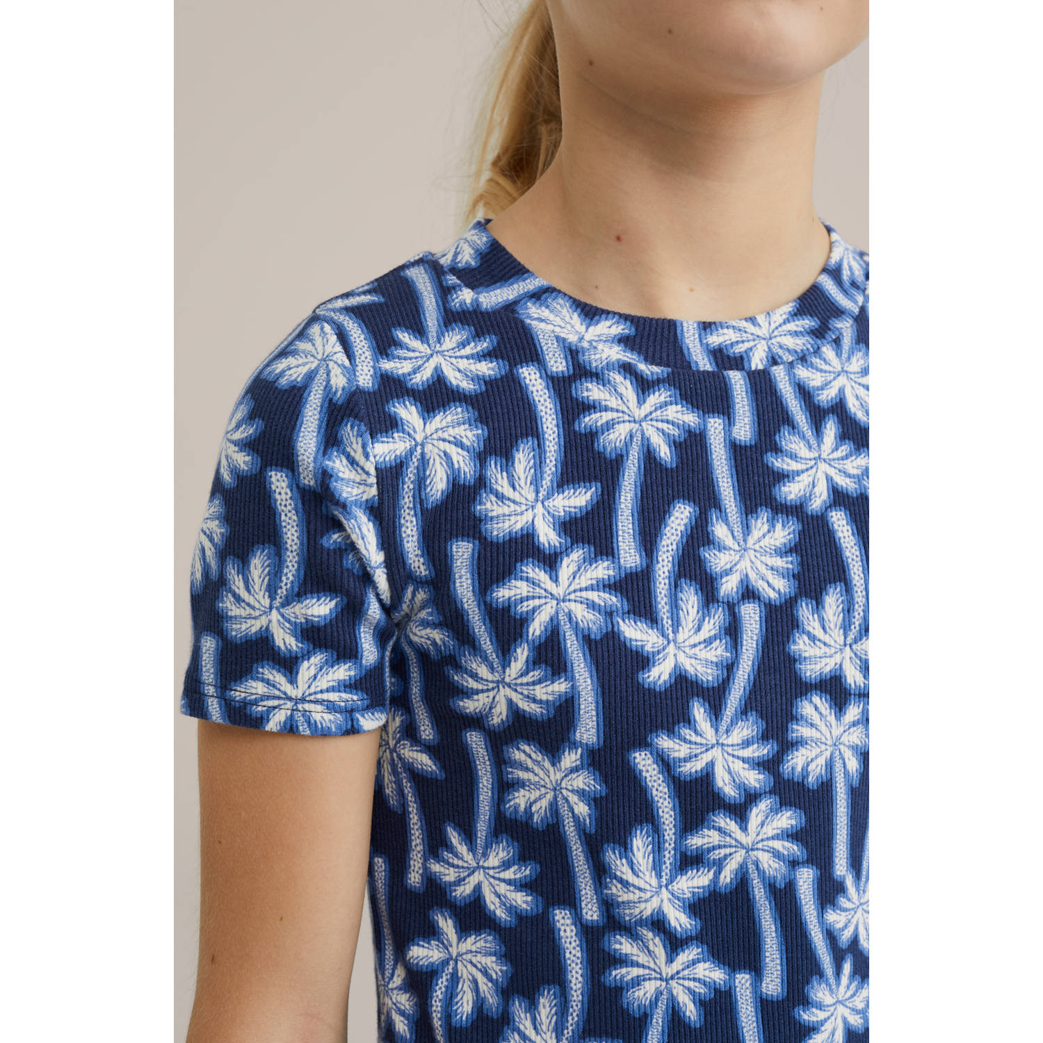 WE Fashion T-shirtjurk donkerblauw wit