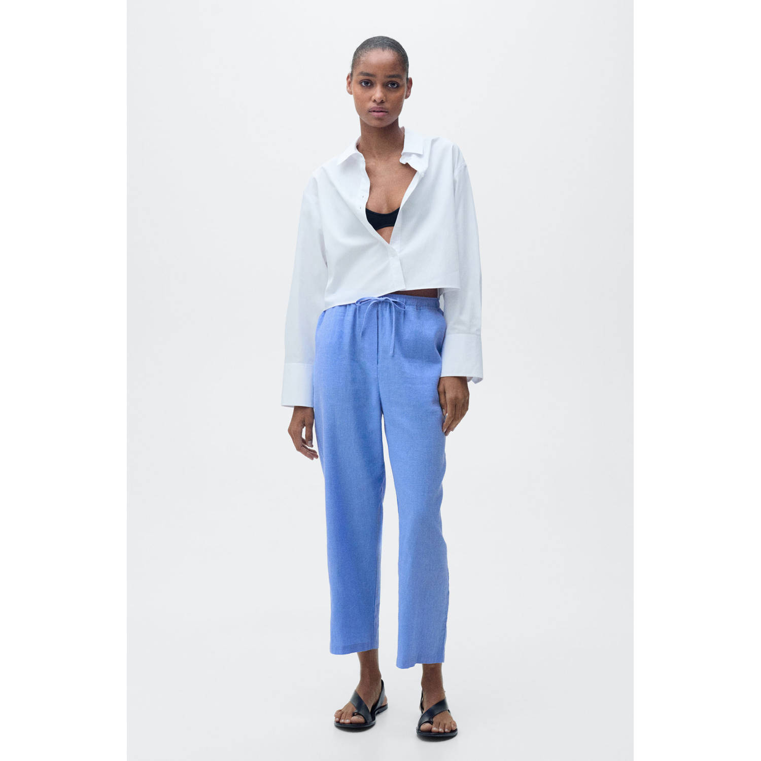 Mango straight regular waist broek blauw