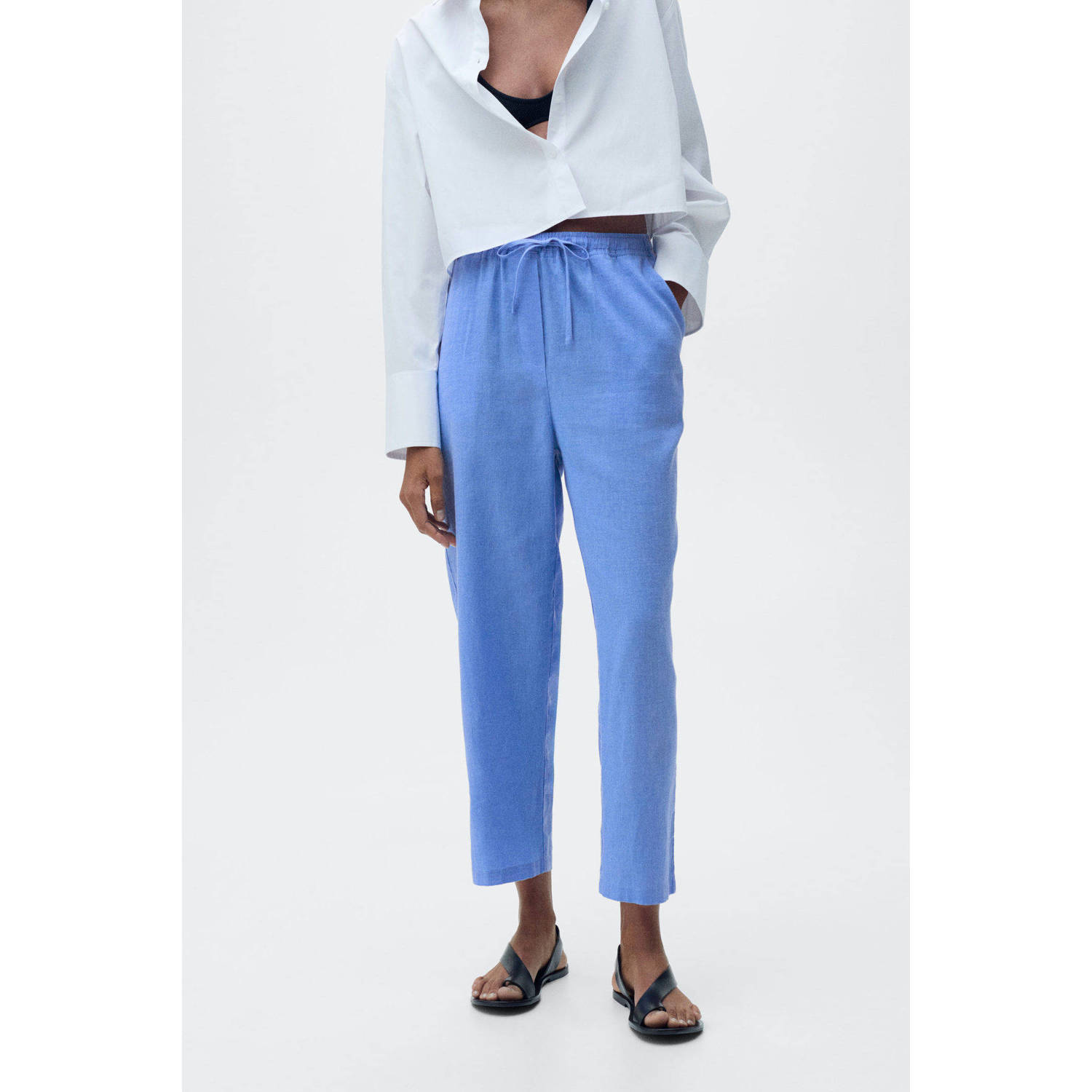 Mango straight regular waist broek blauw