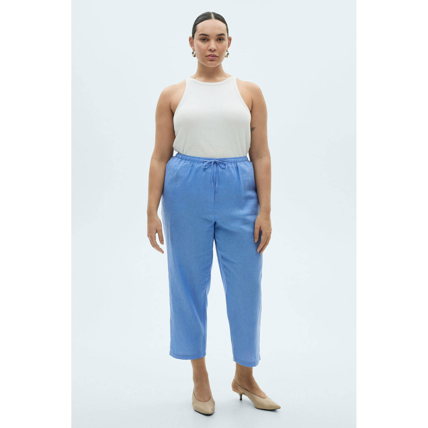 Mango straight regular waist broek blauw
