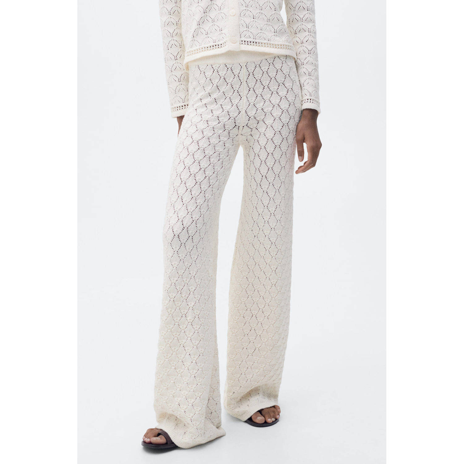 Mango straight high waist broek ecru crochet