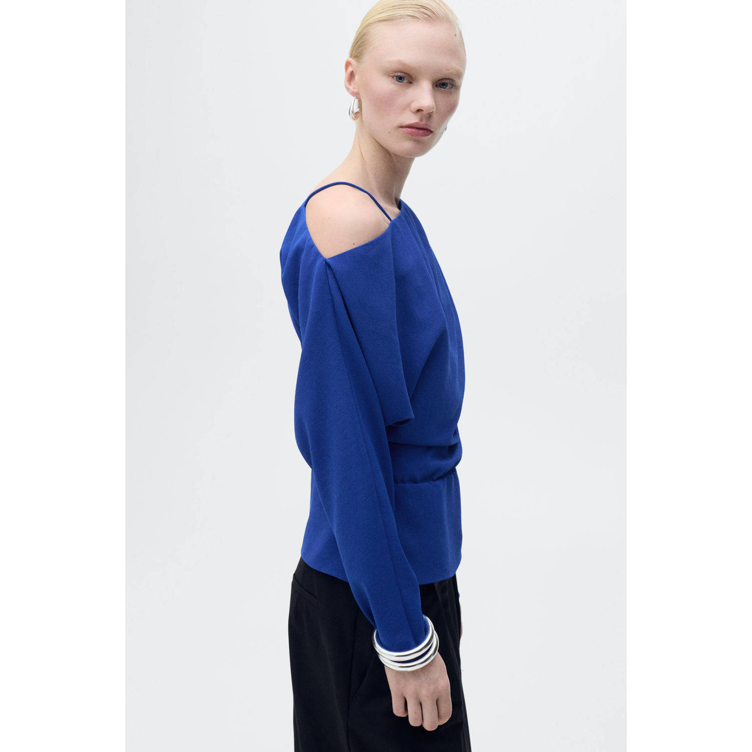 Mango one shoulder top donkerblauw