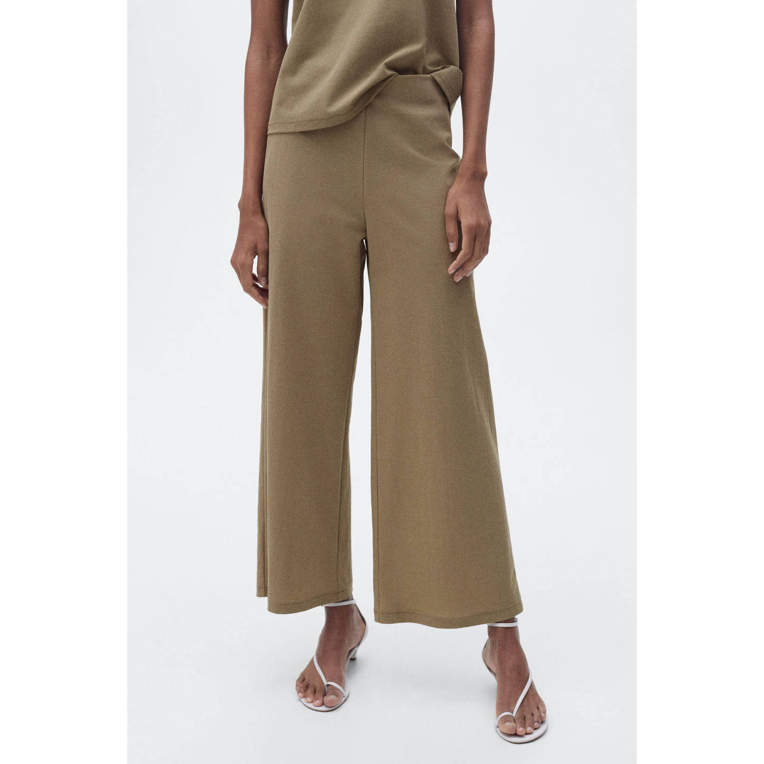 Mango wide leg high waist broek kaki