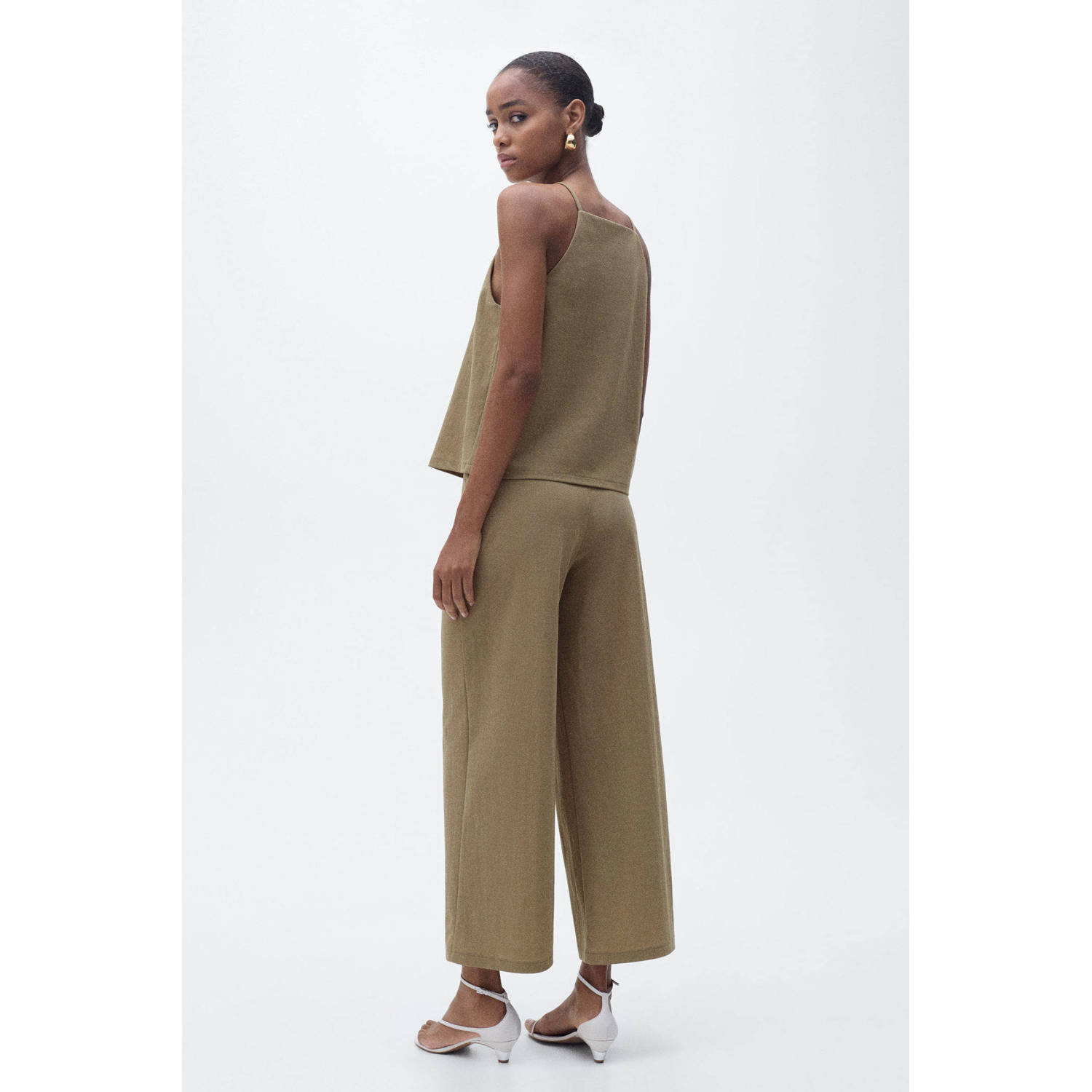 Mango wide leg high waist broek kaki