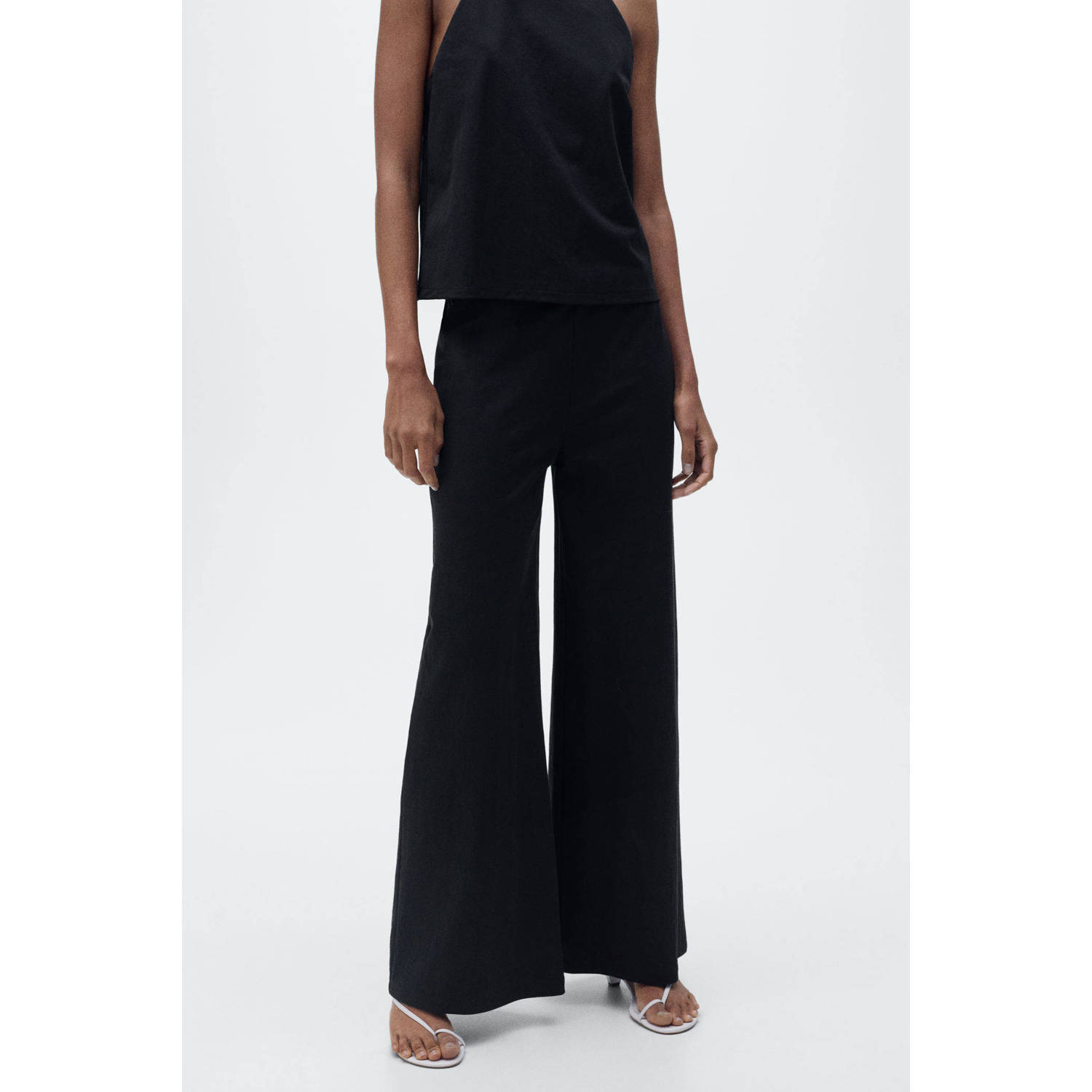 Mango wide leg high waist broek zwart
