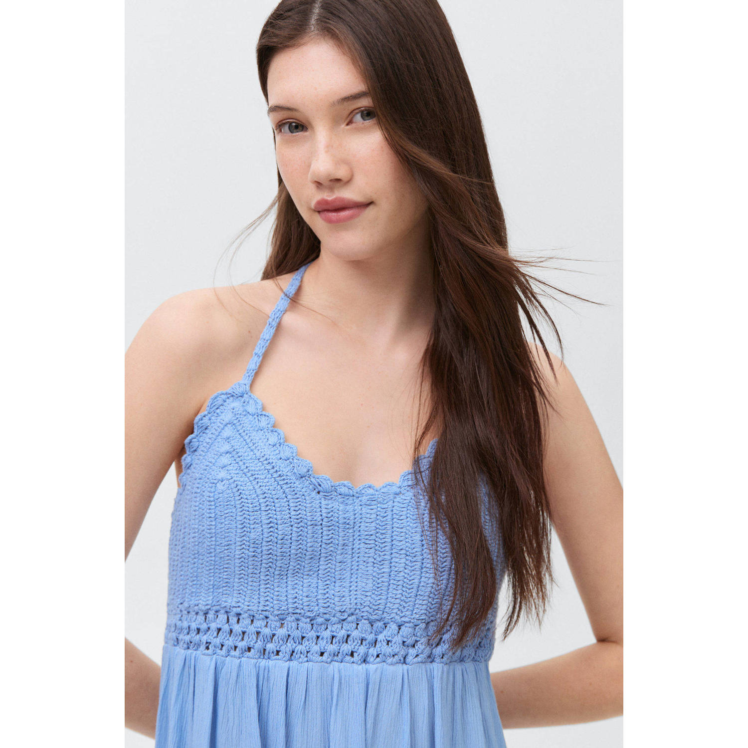 MANGO TEEN korte jurk crochet lichtblauw