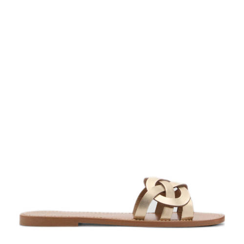 Mango leren slippers goud afbeelding