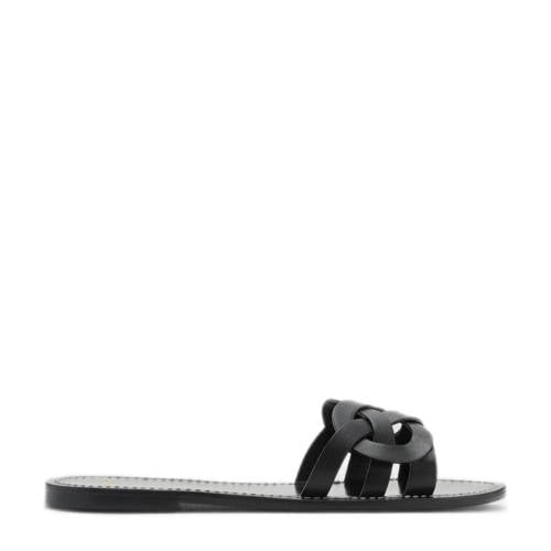 Mango leren slippers zwart afbeelding