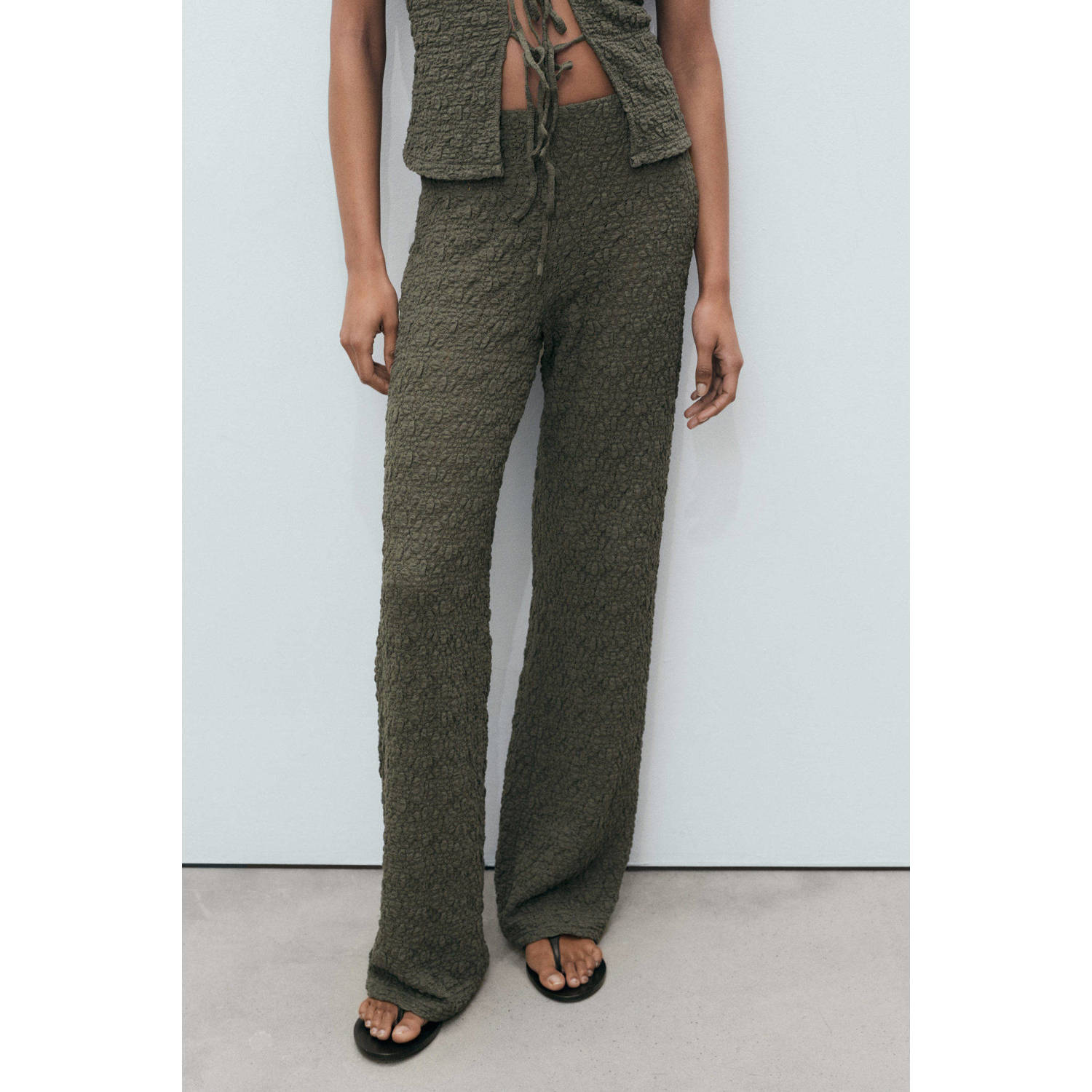 Mango straight regular waist broek kaki