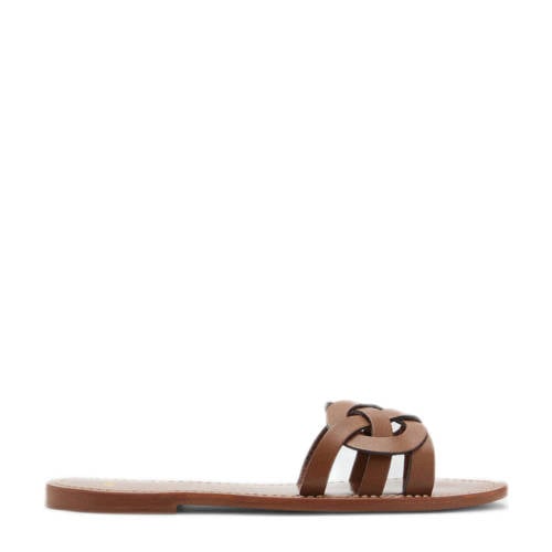 Mango leren slippers bruin afbeelding