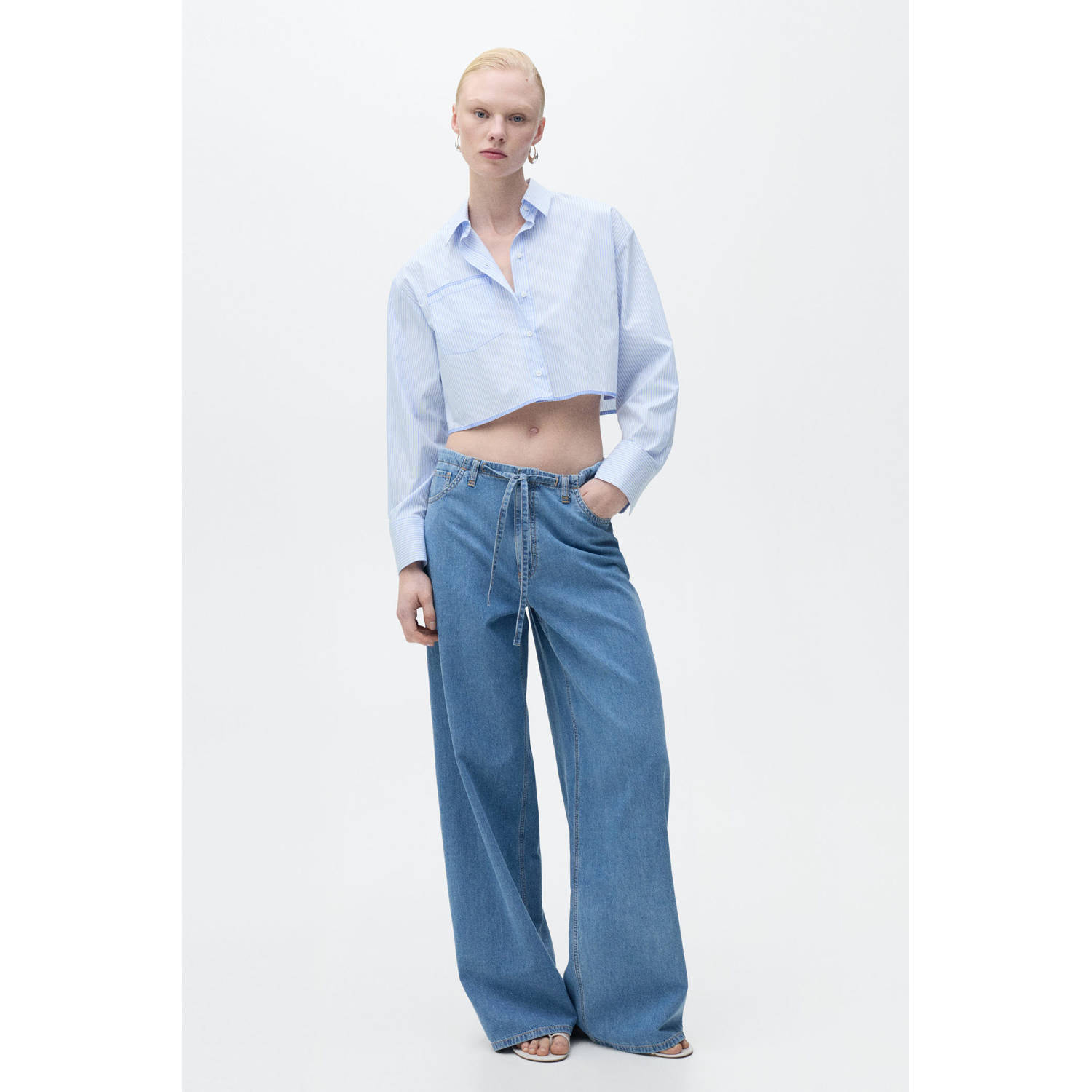 Mango wide leg jeans medium blue denim