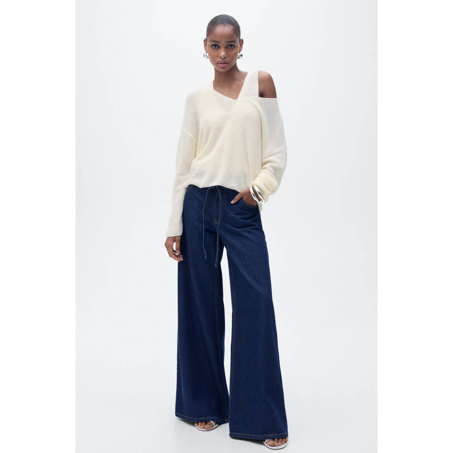 Mango trui beige fijn gebreid