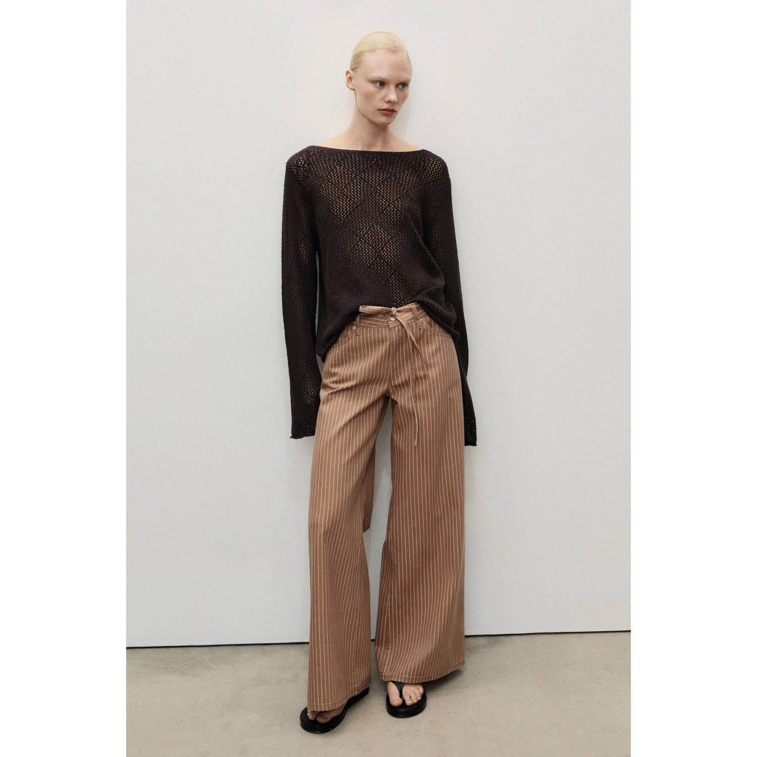 Mango high waist wide leg jeans bruin