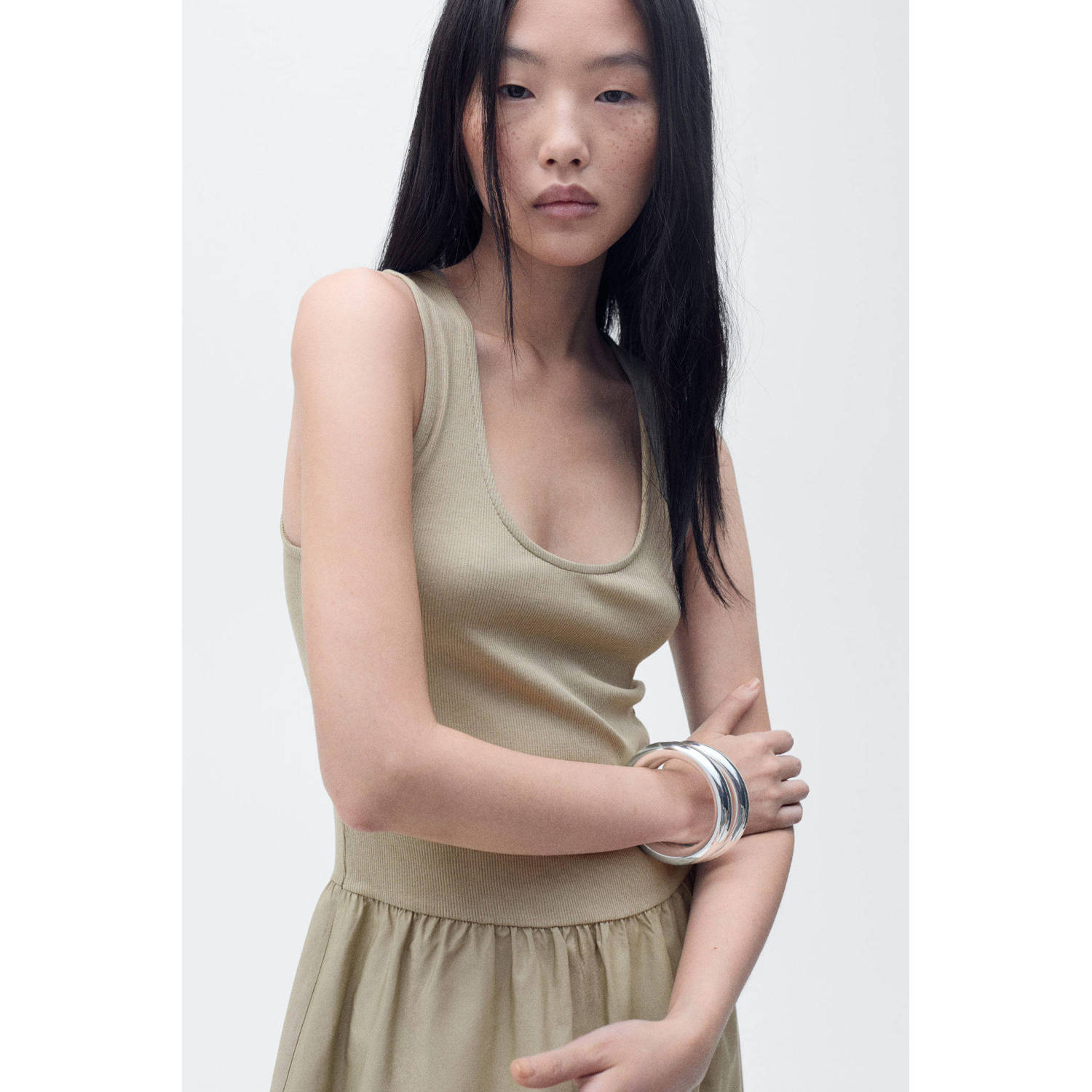 Mango midi jurk lichtkaki