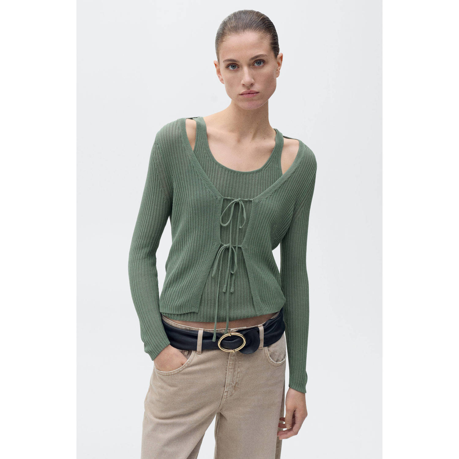 Mango top groen gebreid