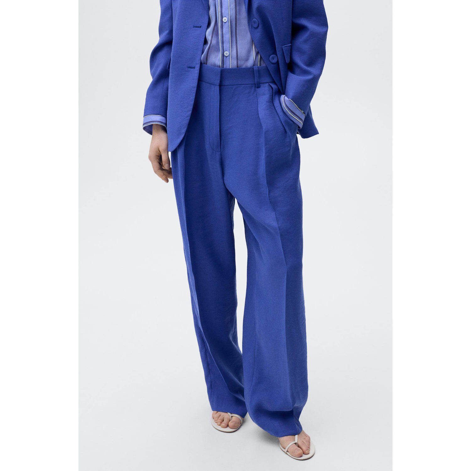 Mango wide leg regular waist broek blauw