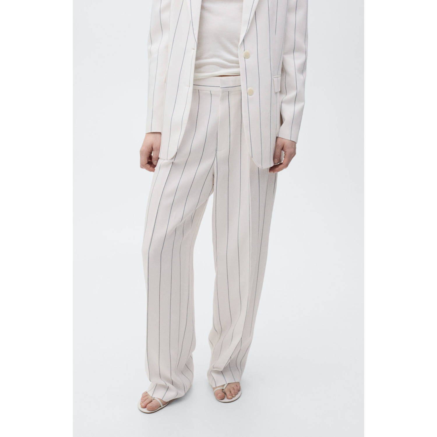 Mango wide leg regular waist pantalon ecru