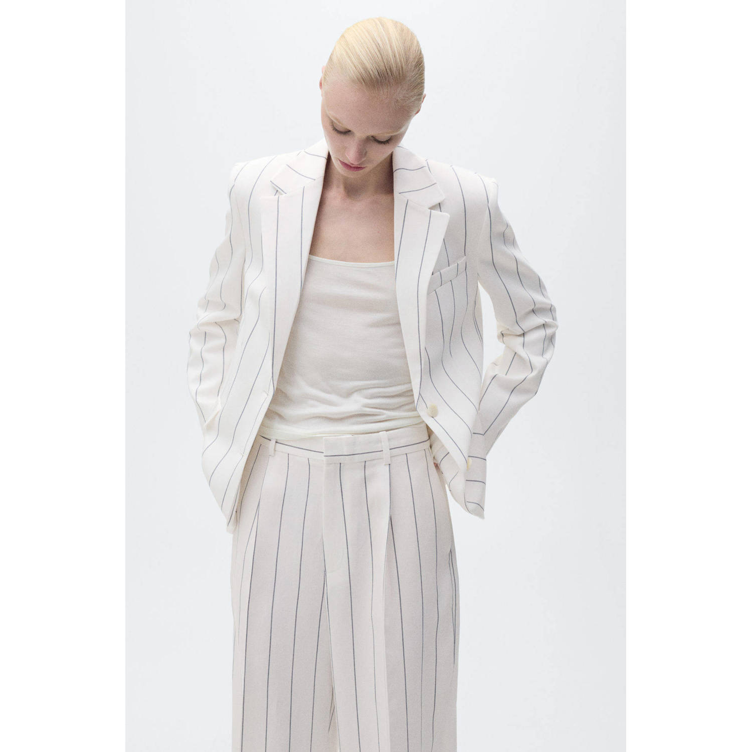 Mango wide leg regular waist pantalon ecru