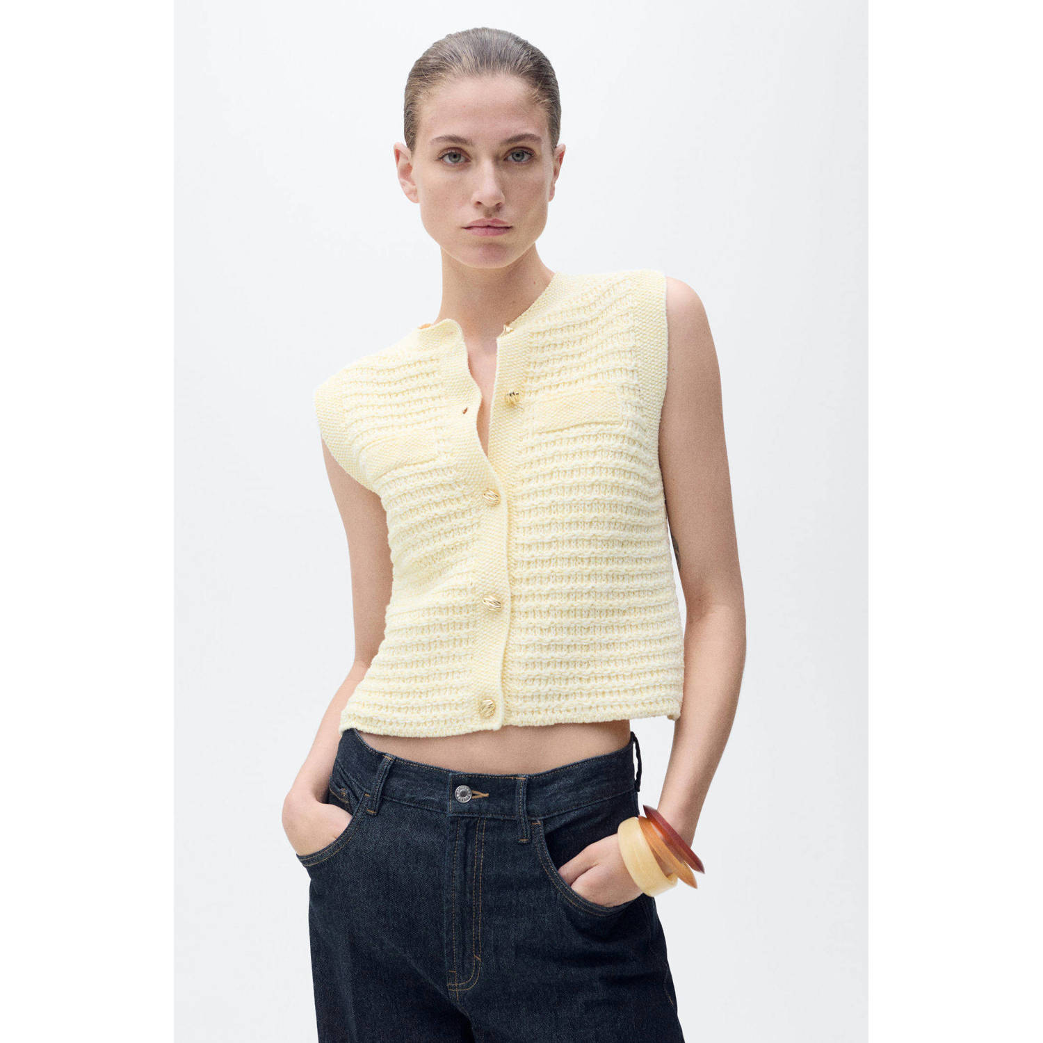 Mango gilet geel fijn gebreid