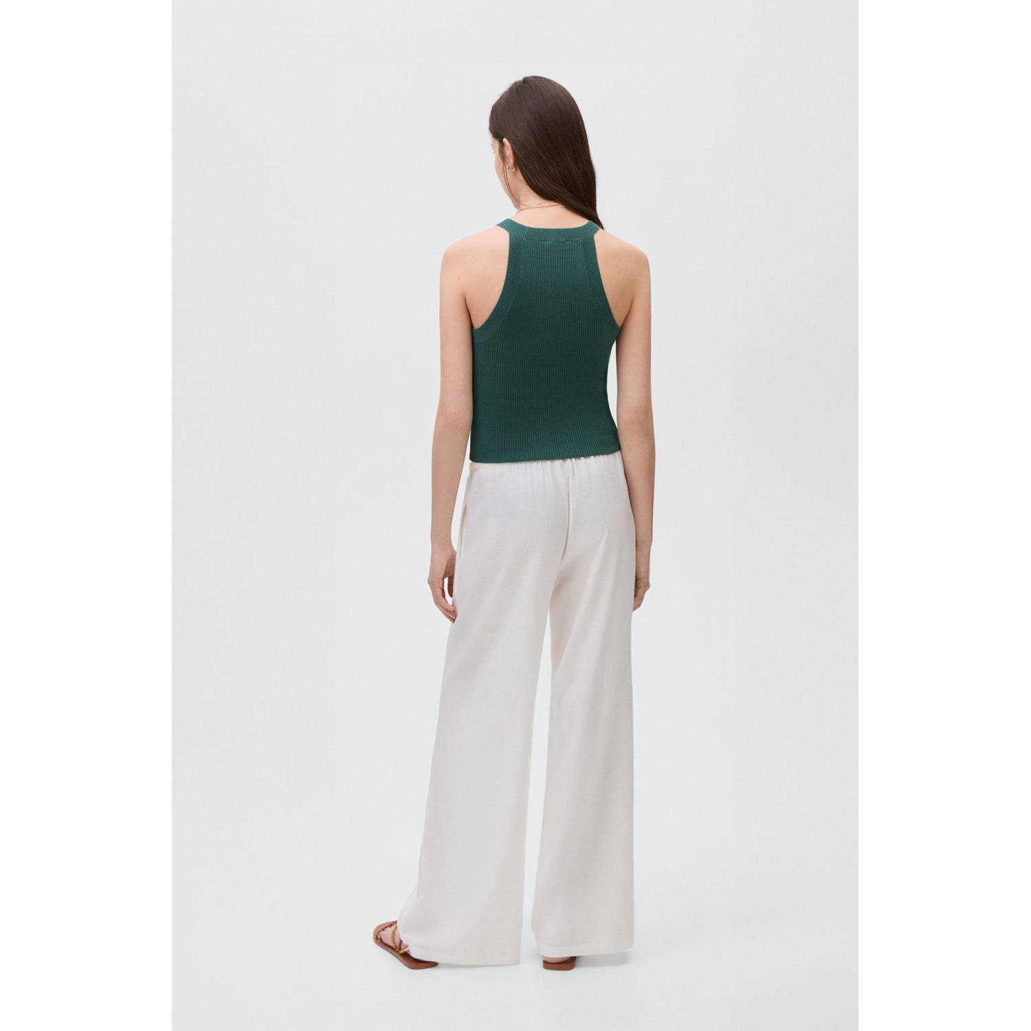 MANGO TEEN cropped top donkergroen rib gebreid