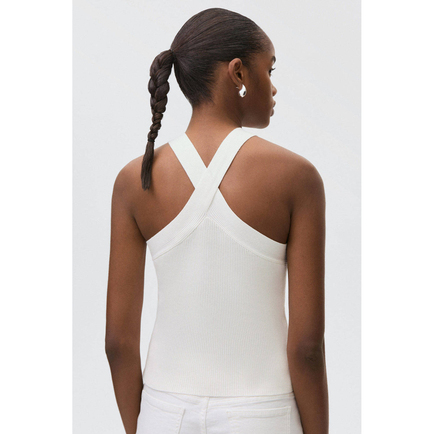 MANGO TEEN haltertop wit rib gebreid
