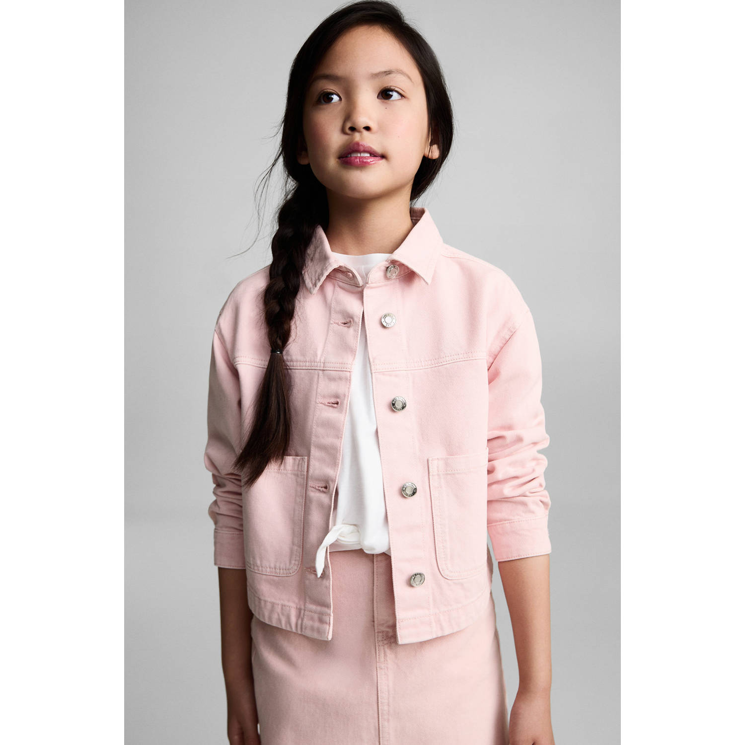 Mango Kids denim spijkerjas lichtroze