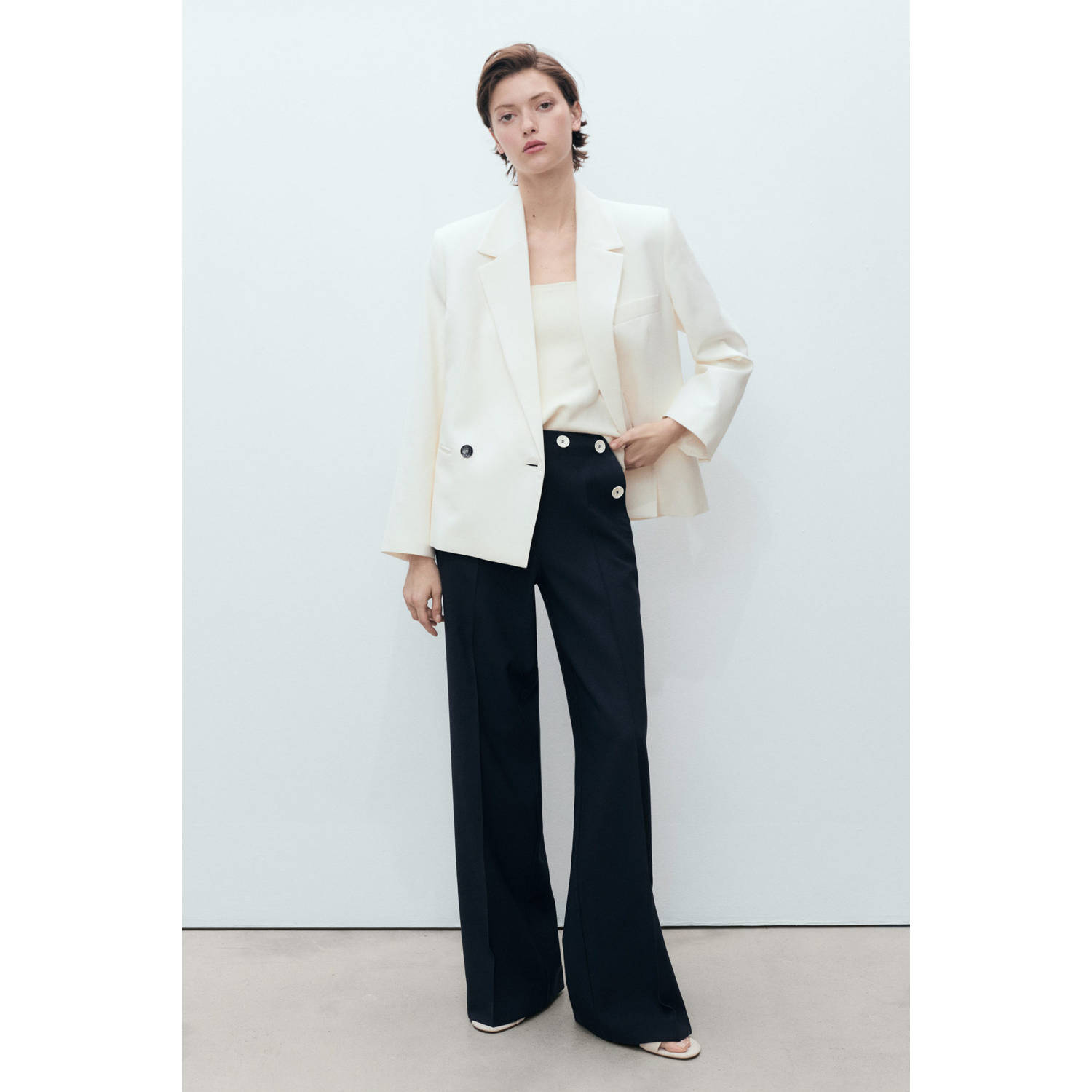 Mango wide leg regular waist pantalon donkerblauw
