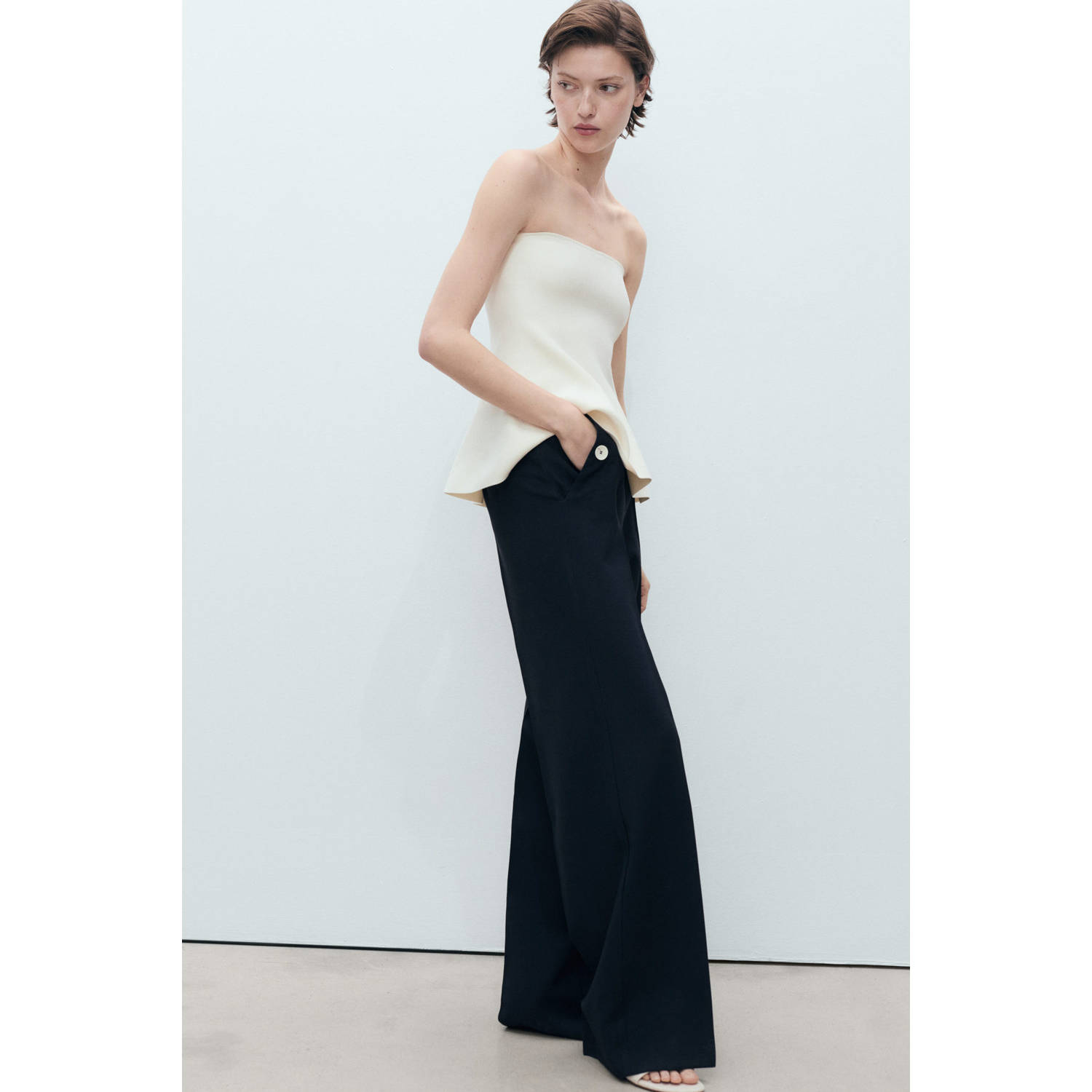 Mango wide leg regular waist pantalon donkerblauw
