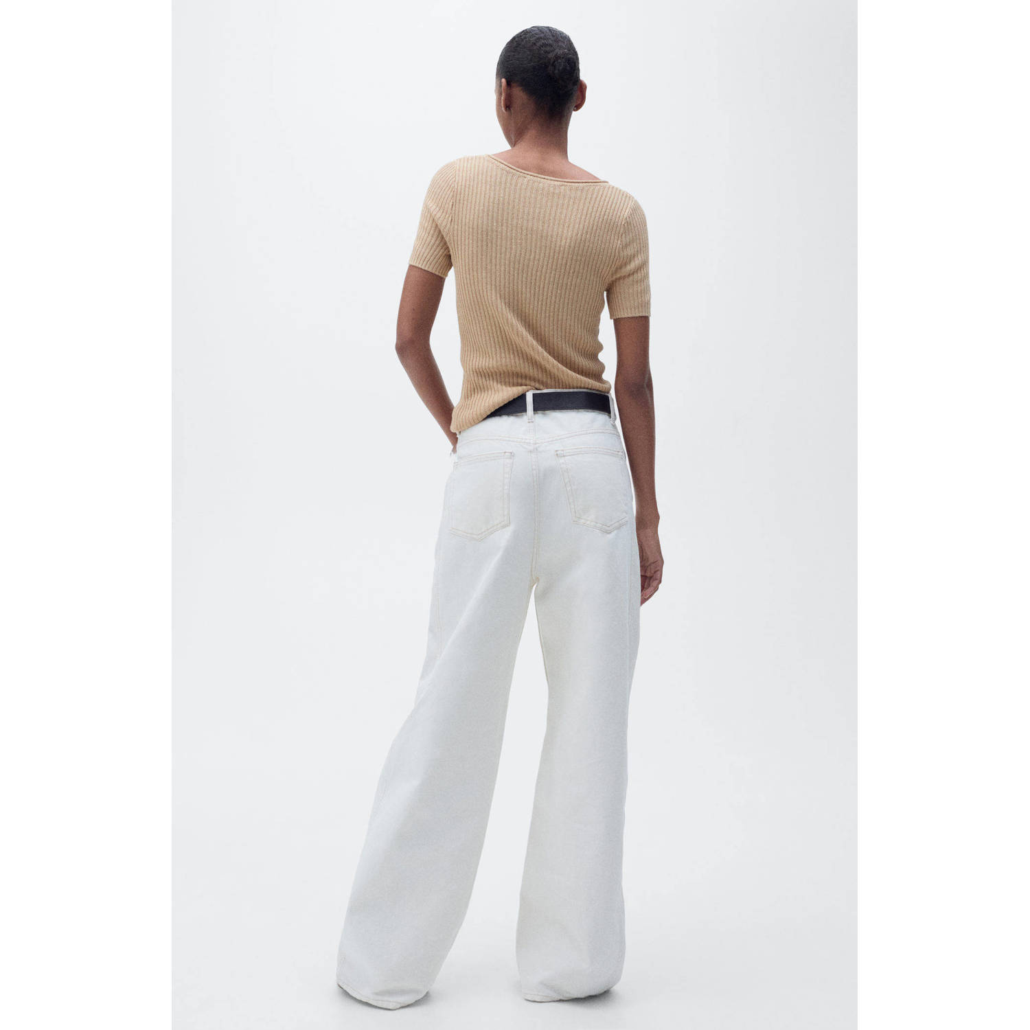 Mango top beige fijn gebreid