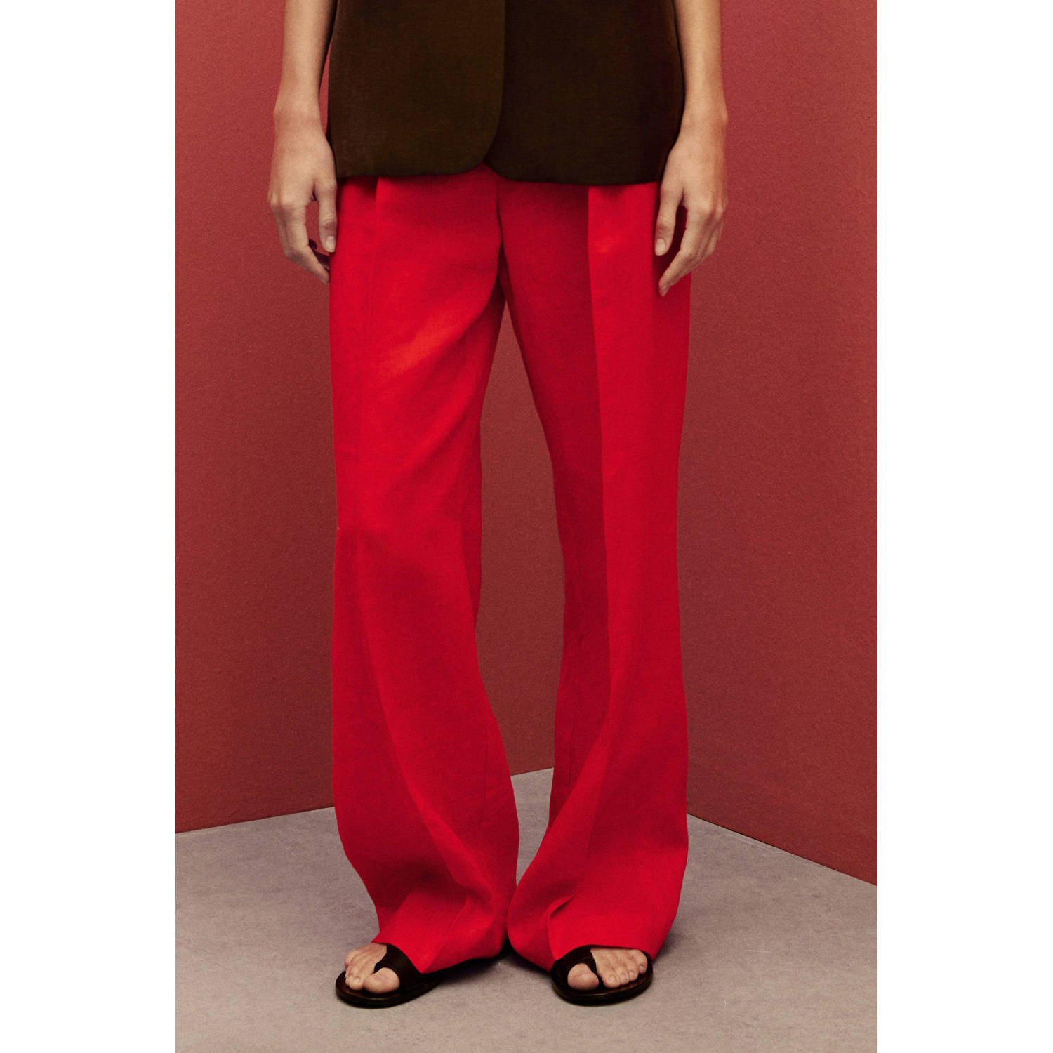 Mango linnen wide leg regular waist broek rood