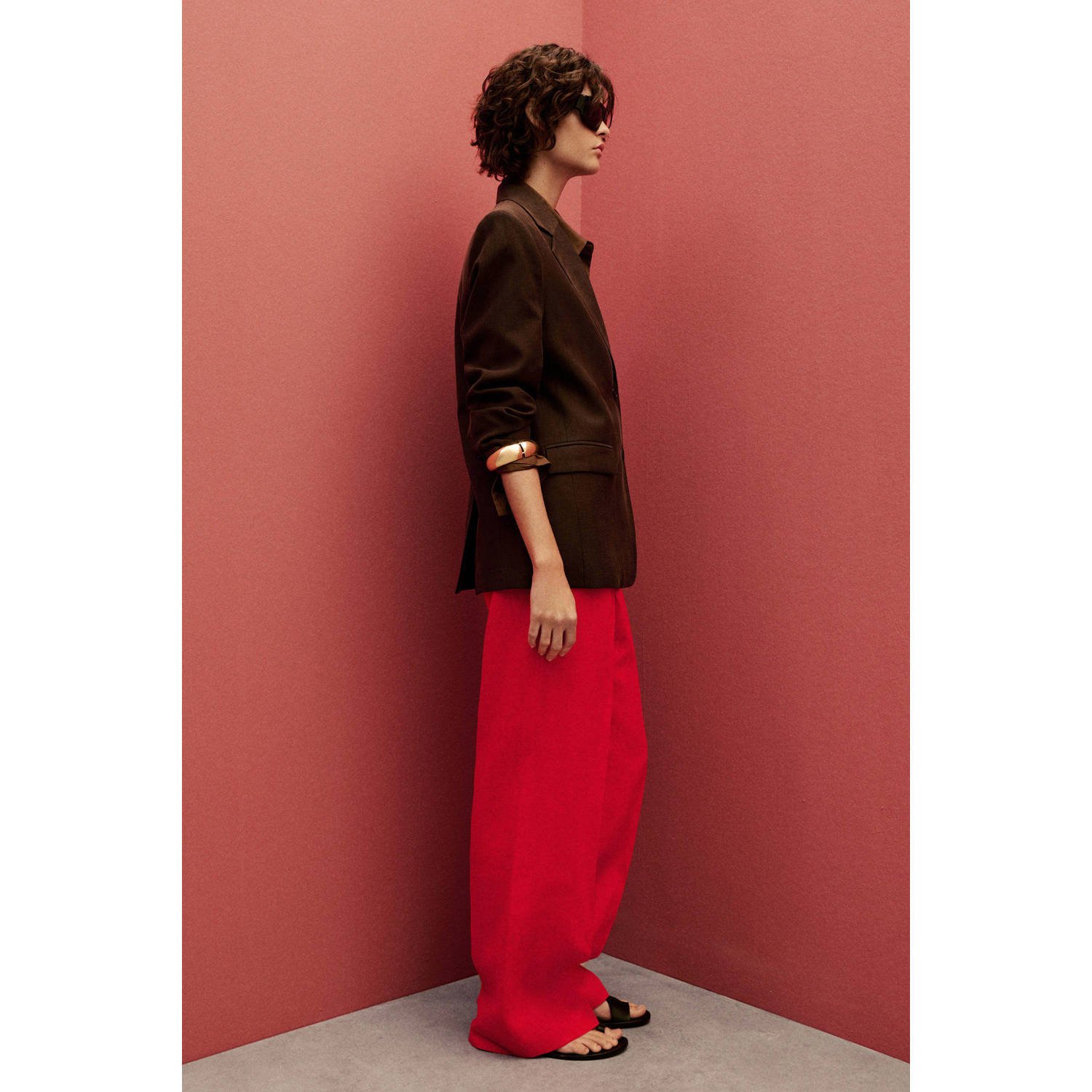 Mango linnen wide leg regular waist broek rood
