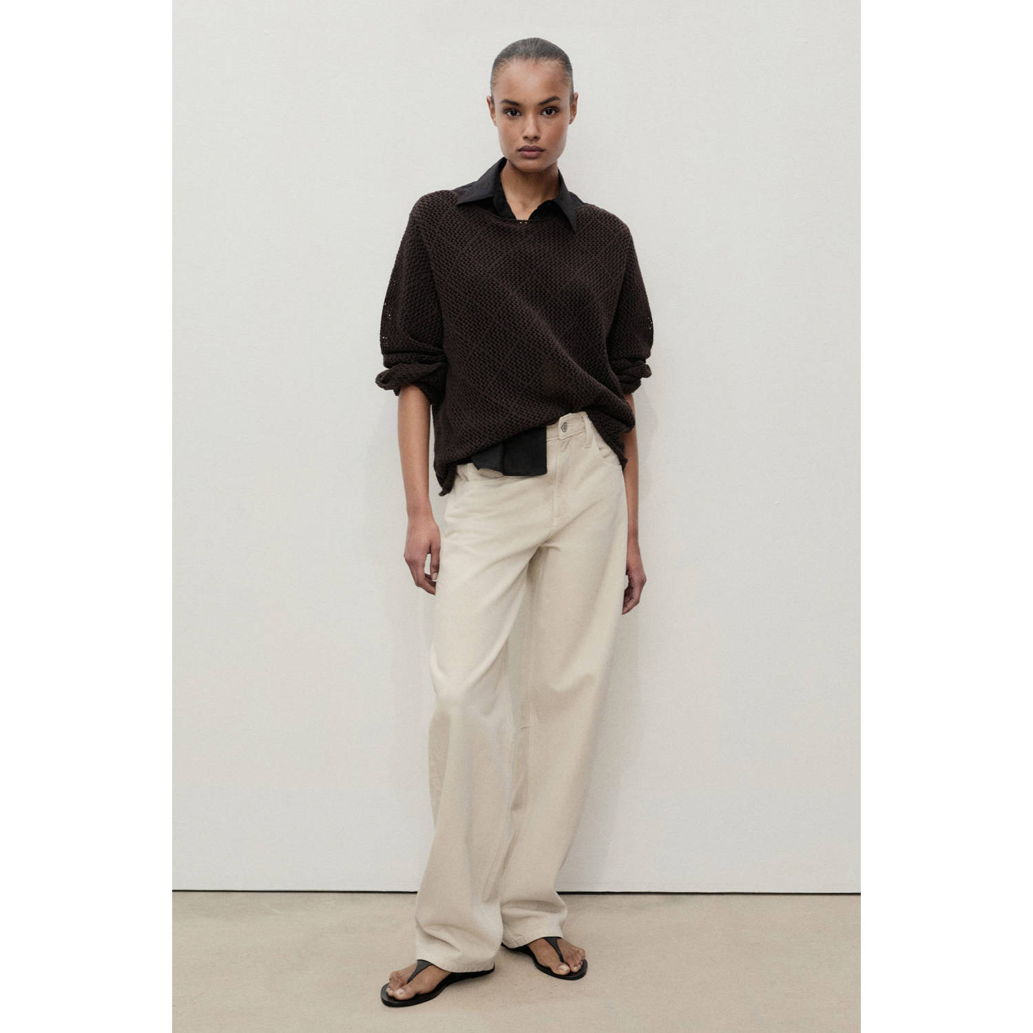 Mango high waist wide leg jeans beige