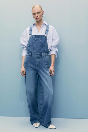 denim wide leg high waist tuinbroek medium blue denim