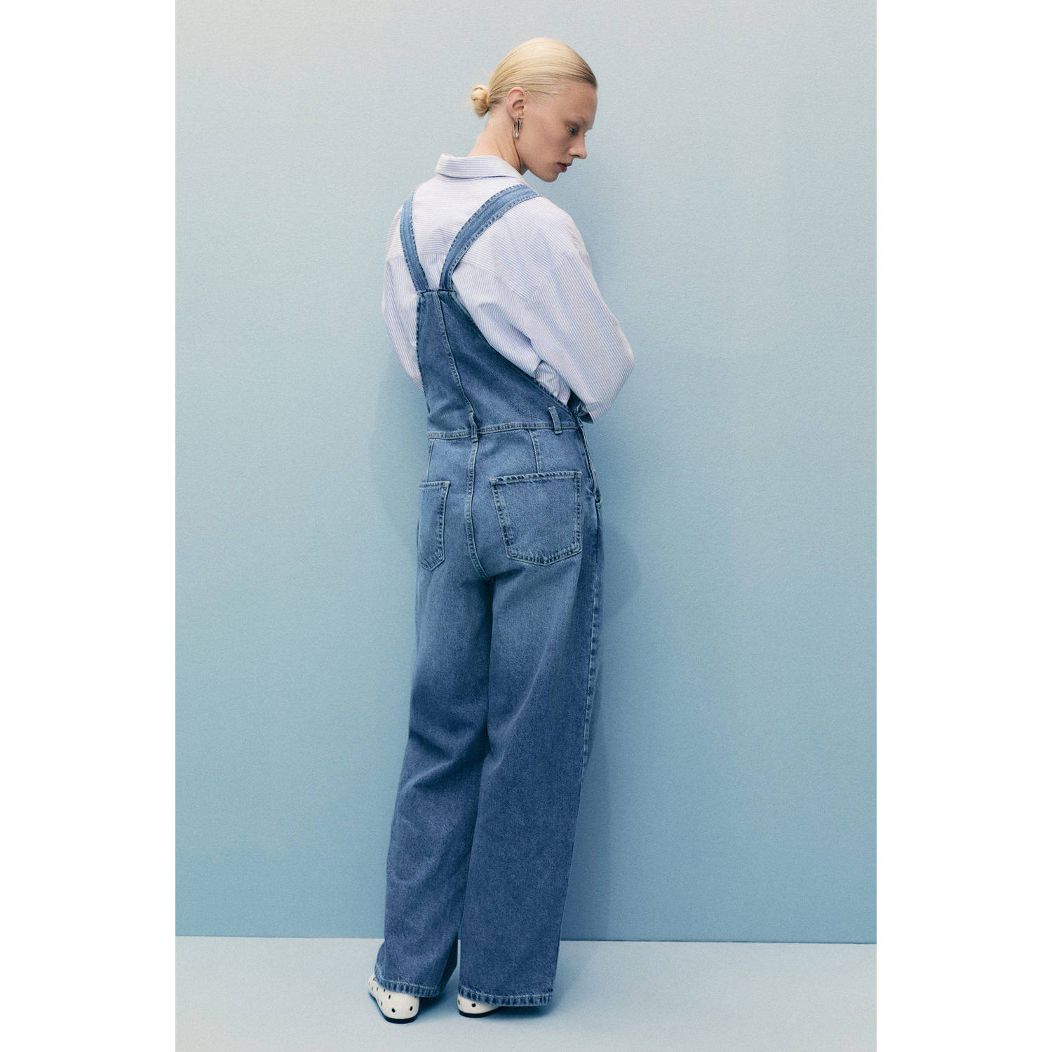 Mango denim wide leg high waist tuinbroek medium blue denim