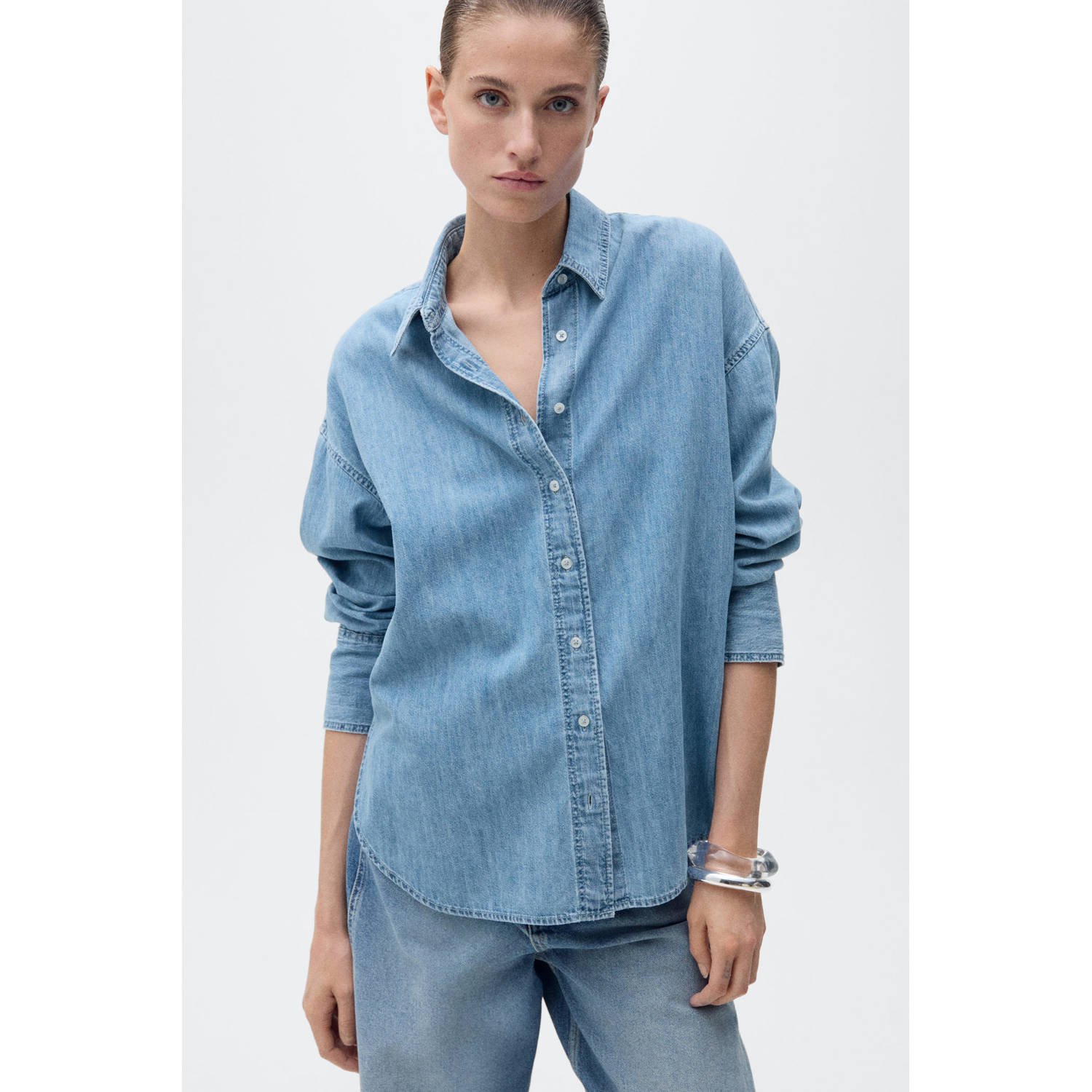 Mango denim blouse light blue denim