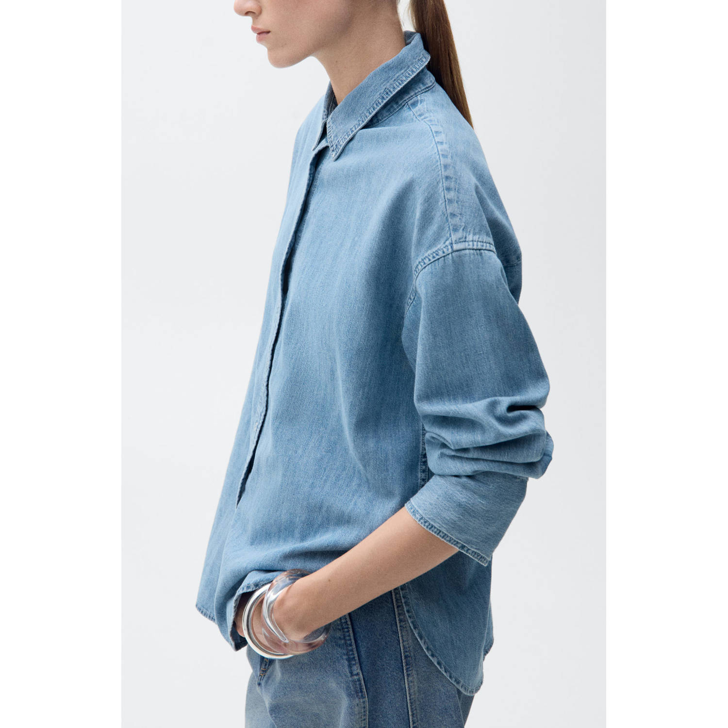 Mango denim blouse light blue denim