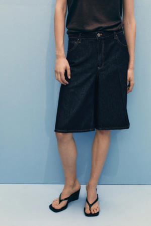 denim wide leg high waist denim short dark blue denim