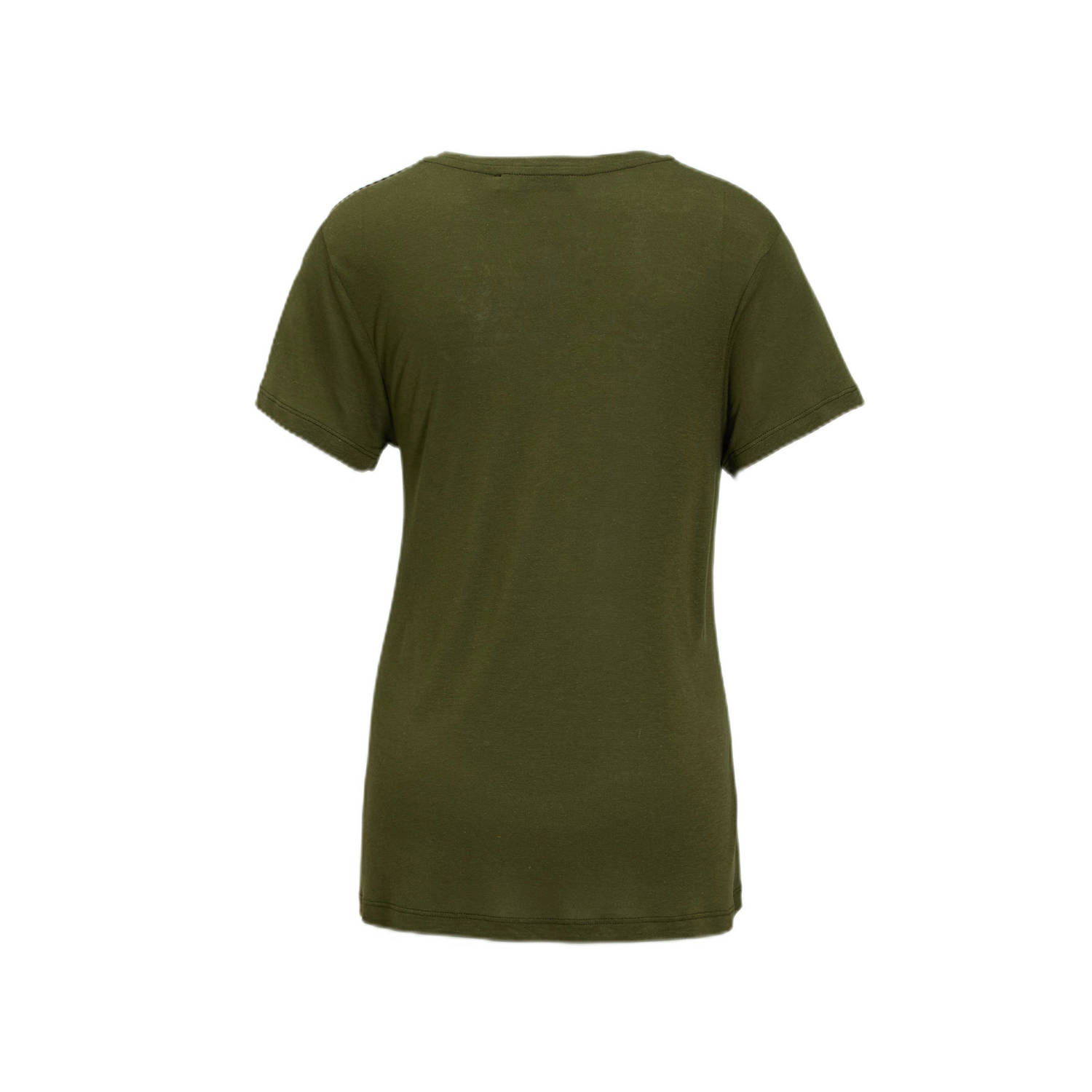 anytime loose fit T-shirt met V-hals olijfgroen