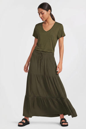 loose fit T-shirt met V-hals olijfgroen
