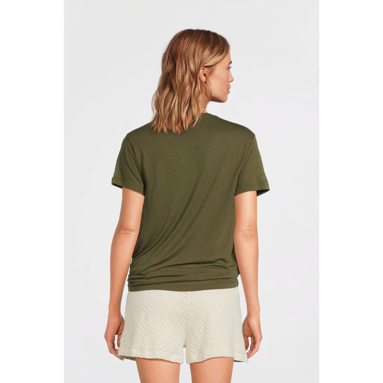 anytime loose fit T-shirt met V-hals olijfgroen
