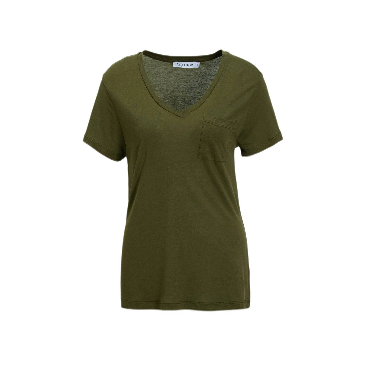 Anytime loose fit T-shirt met V-hals olijfgroen