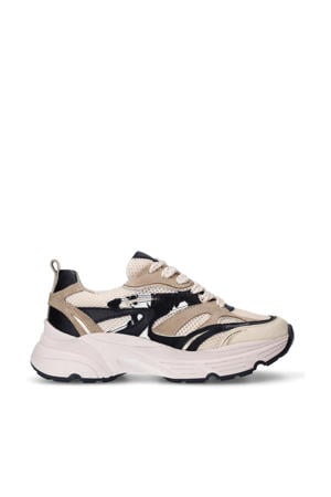 chunky leren sneakers beige/zwart