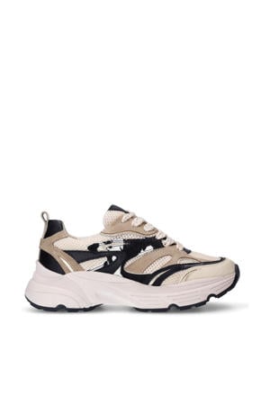 chunky leren sneakers beige/zwart