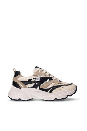 chunky leren sneakers beige/zwart