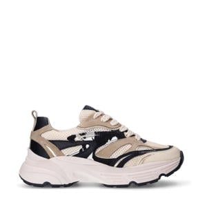 chunky leren sneakers beige/zwart