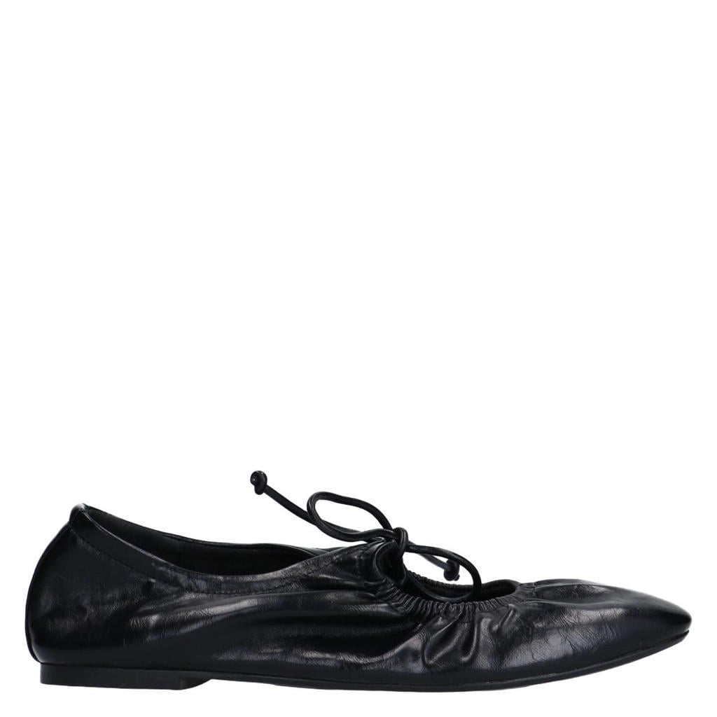Zwarte dames Sacha ballerina's van imitatieleer met elastische veters
